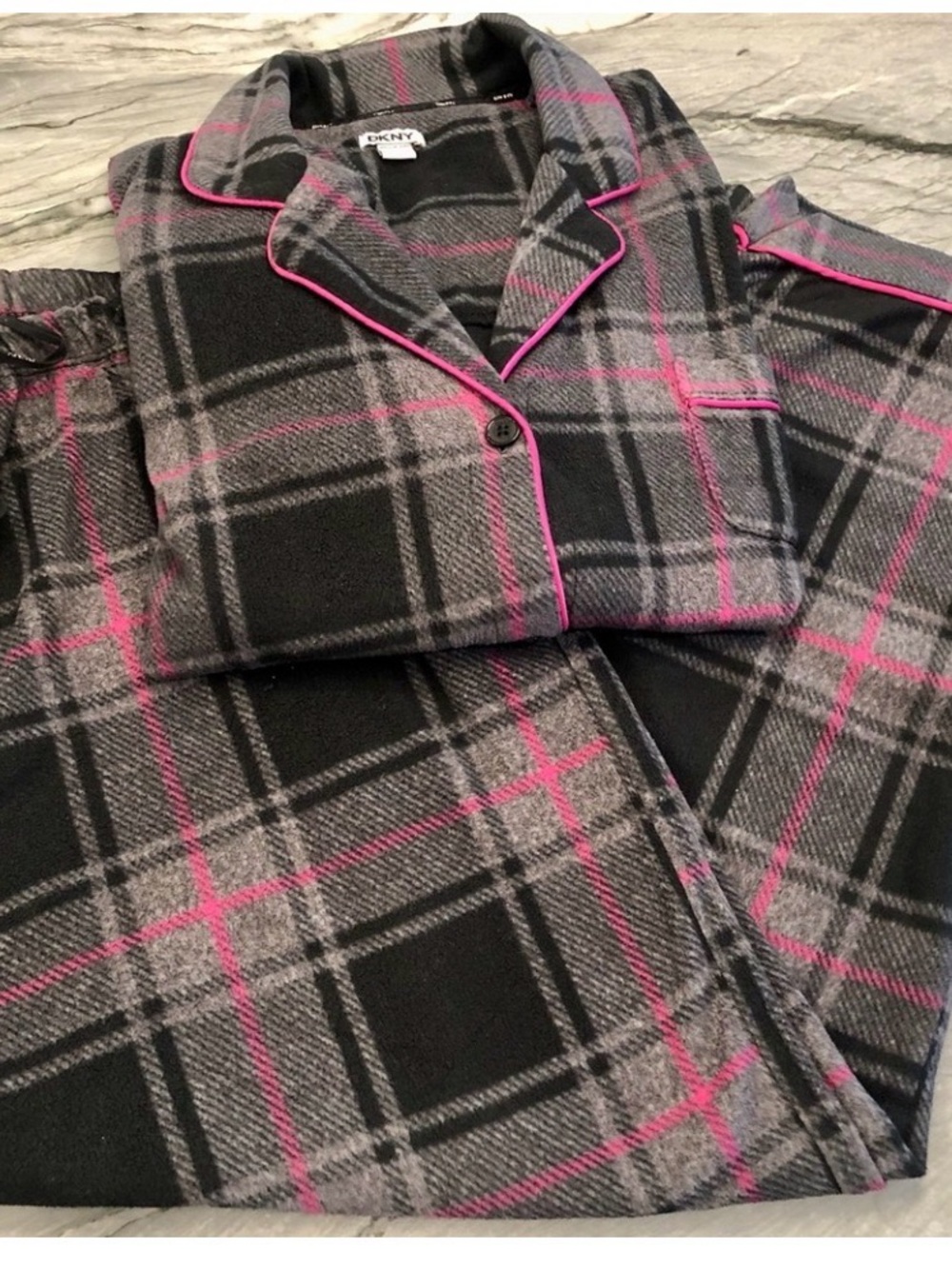 DKNY Black and Pink Plaid Pajama Set